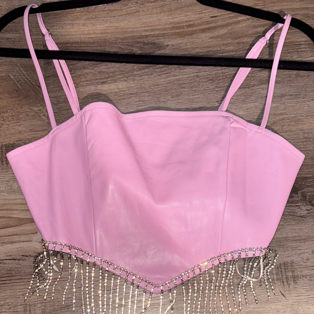 Bear Dance Pink Crop Top with Embellishments